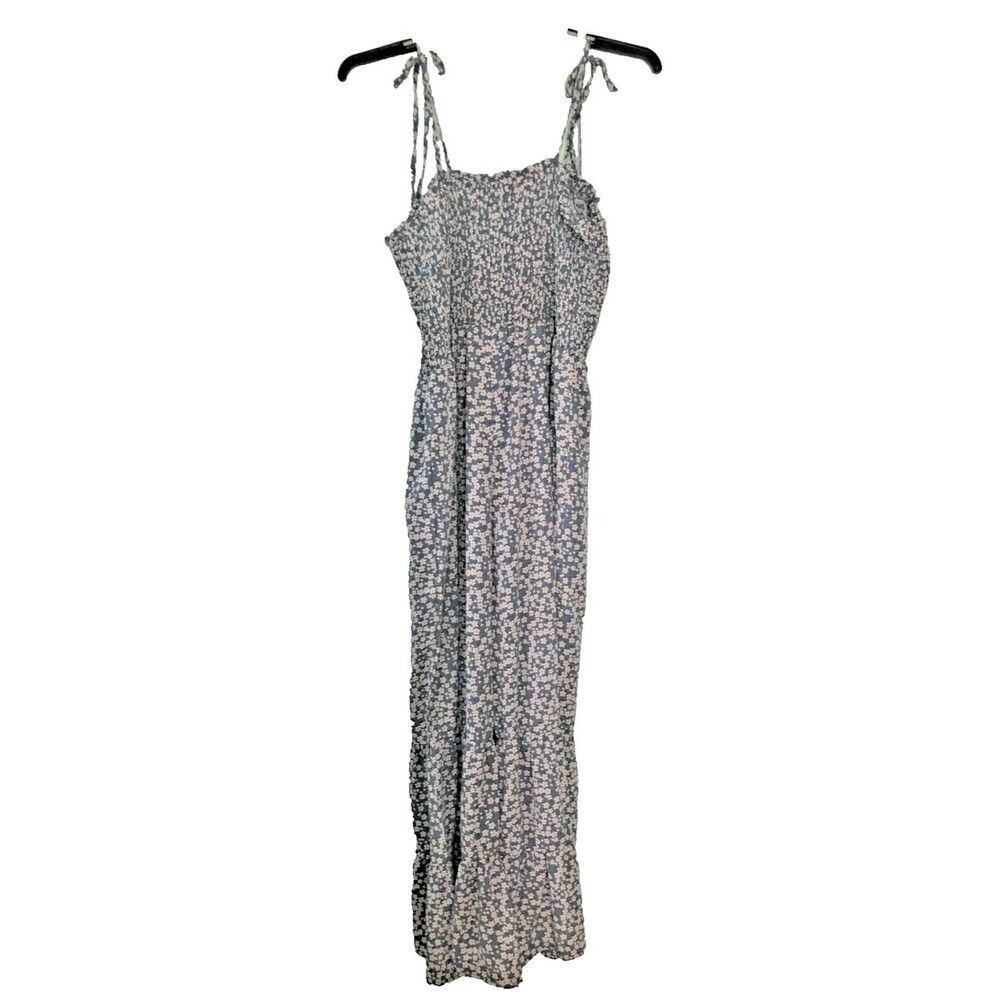 Antisocial Butterfly Jumpsuit XL Blue White Floral Print Hippie Cottagecore NEW